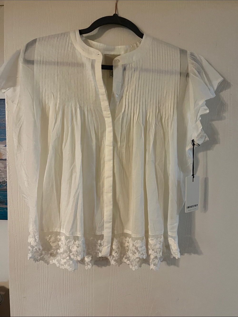 Industry Off-White Pintuck Cotton Blouse with Lace Hem